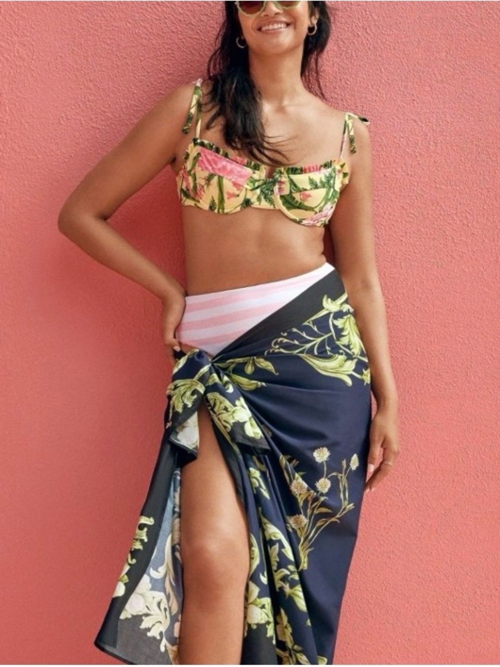 Agua Bendita x Target Navy Floral Sarong with Yellow-Green Vines Brand New w Tag